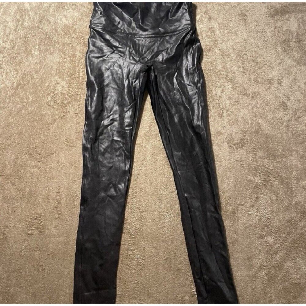 Spanx Leggings Womens Medium Faux Leather Black Mid Rise Halloween Grunge Pants